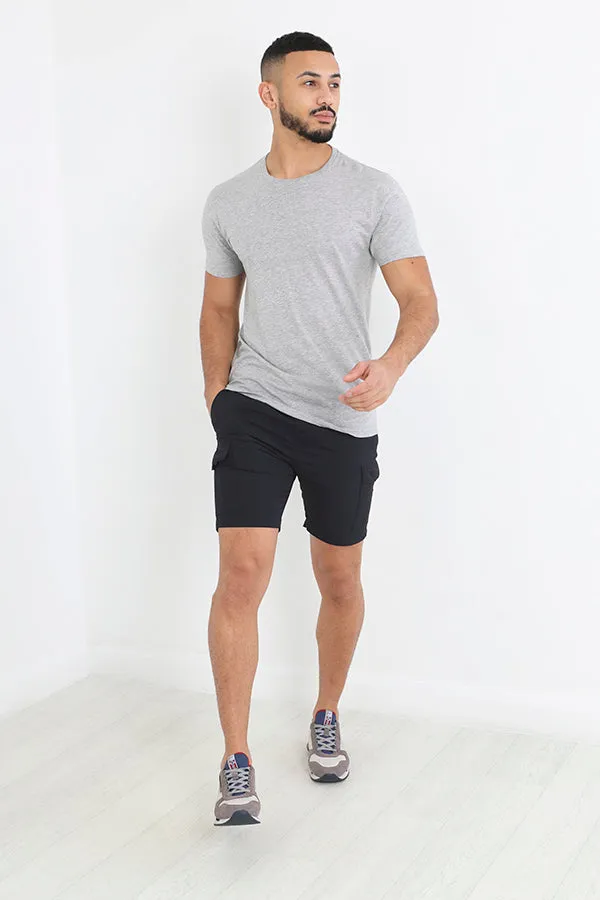 SOLID NAVY TASLAN STYLE CARGO SHORTS