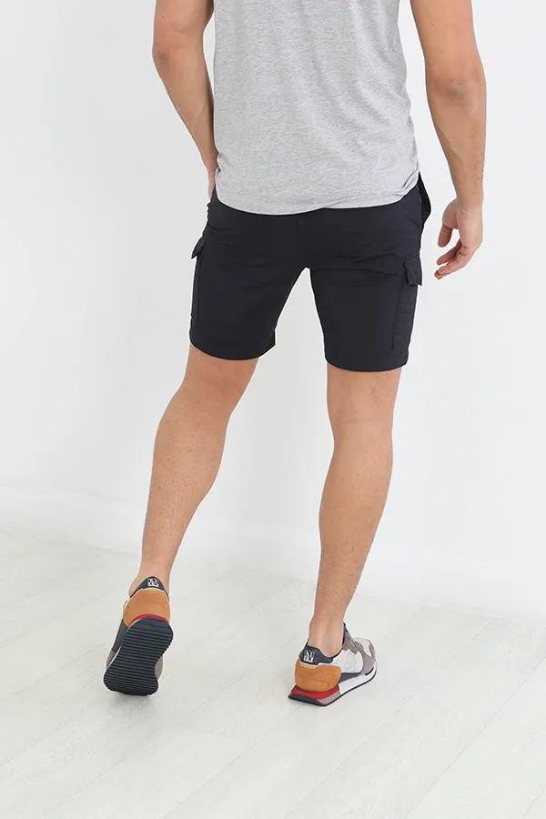SOLID NAVY TASLAN STYLE CARGO SHORTS