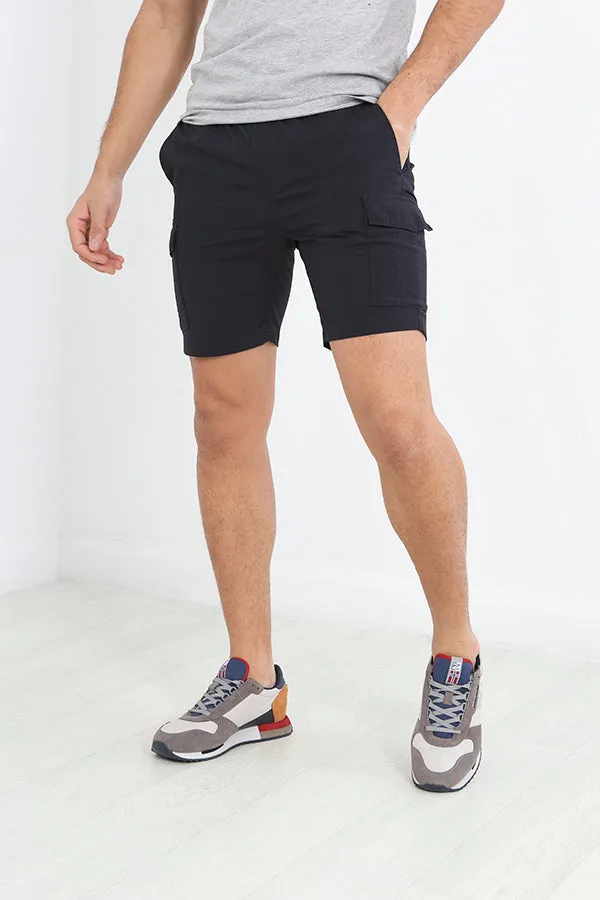 SOLID NAVY TASLAN STYLE CARGO SHORTS
