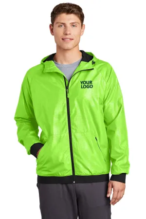 Sport-Tek Embossed Hooded Custom Wind Jackets, Lime Shock/ Black