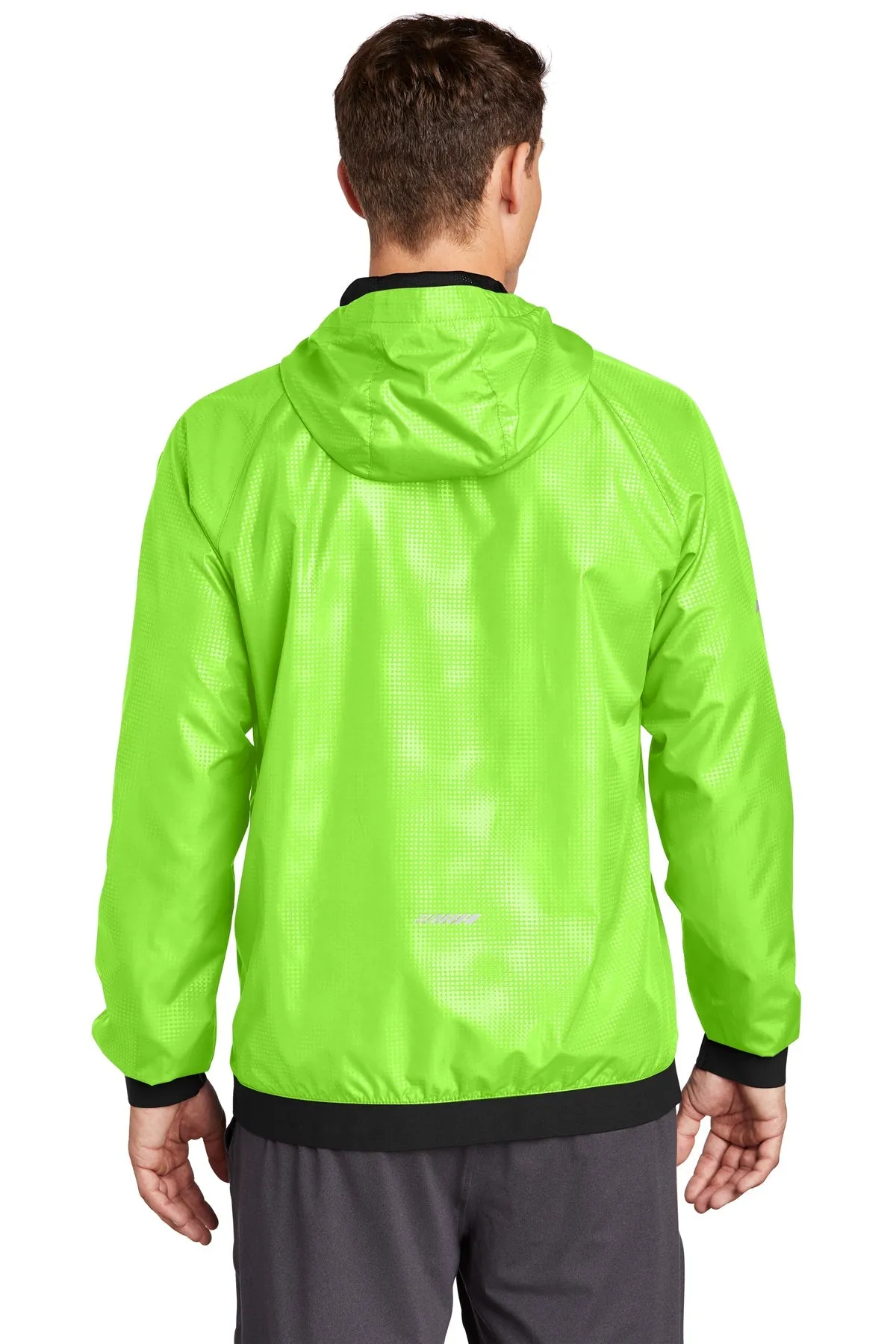 Sport-Tek Embossed Hooded Custom Wind Jackets, Lime Shock/ Black