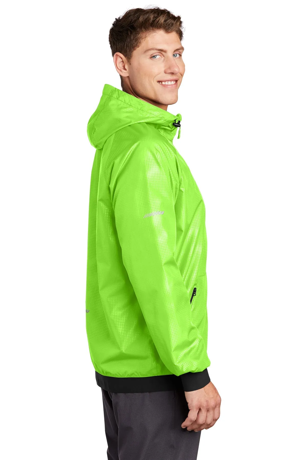 Sport-Tek Embossed Hooded Custom Wind Jackets, Lime Shock/ Black