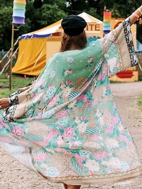 Swimsuit Cover Up - Lightweight Chiffon, Bohemian Style, Solid Pattern