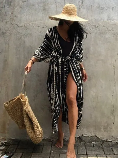 Swimsuit Cover Up - Lightweight Chiffon, Bohemian Style, Solid Pattern