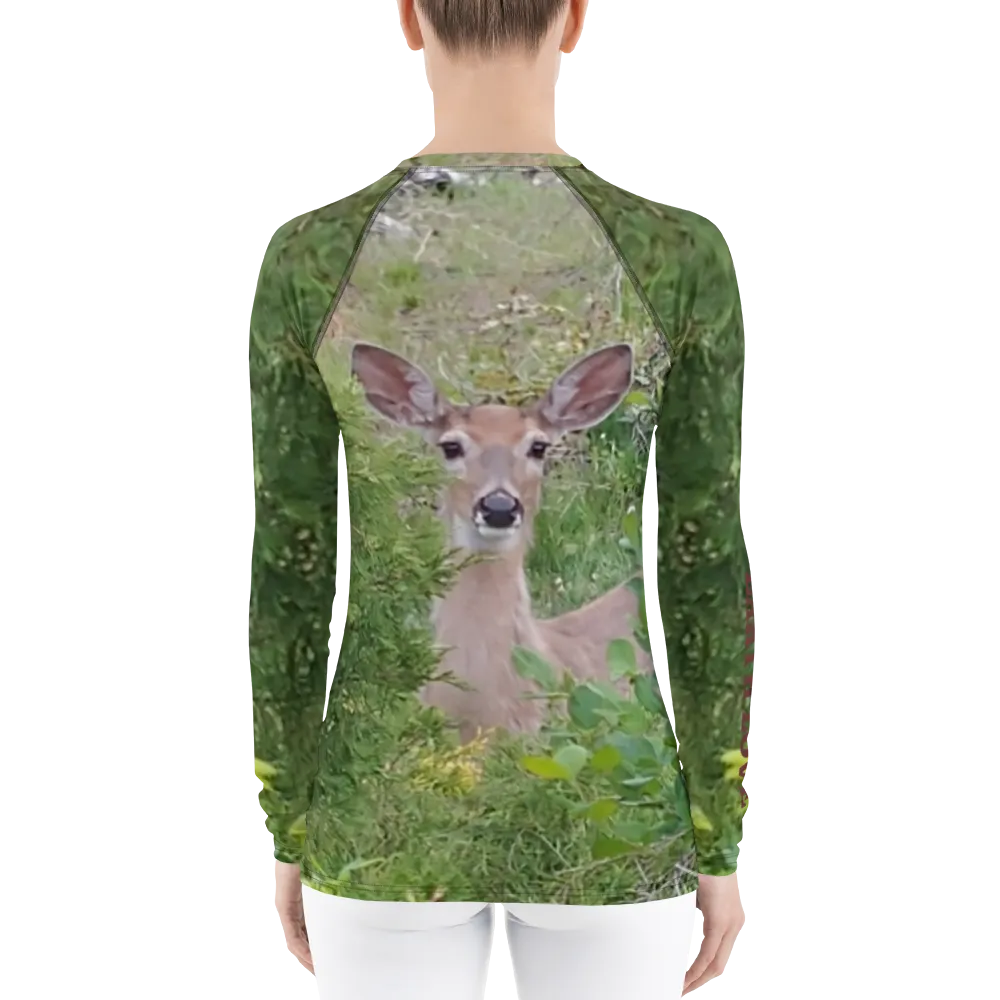 The EARTH LOVE COLLECTION - "A Divine Doe" Design Luxurious Women's Rash Guard, Sun Protective Clothing, Sports & Fitness Clothing