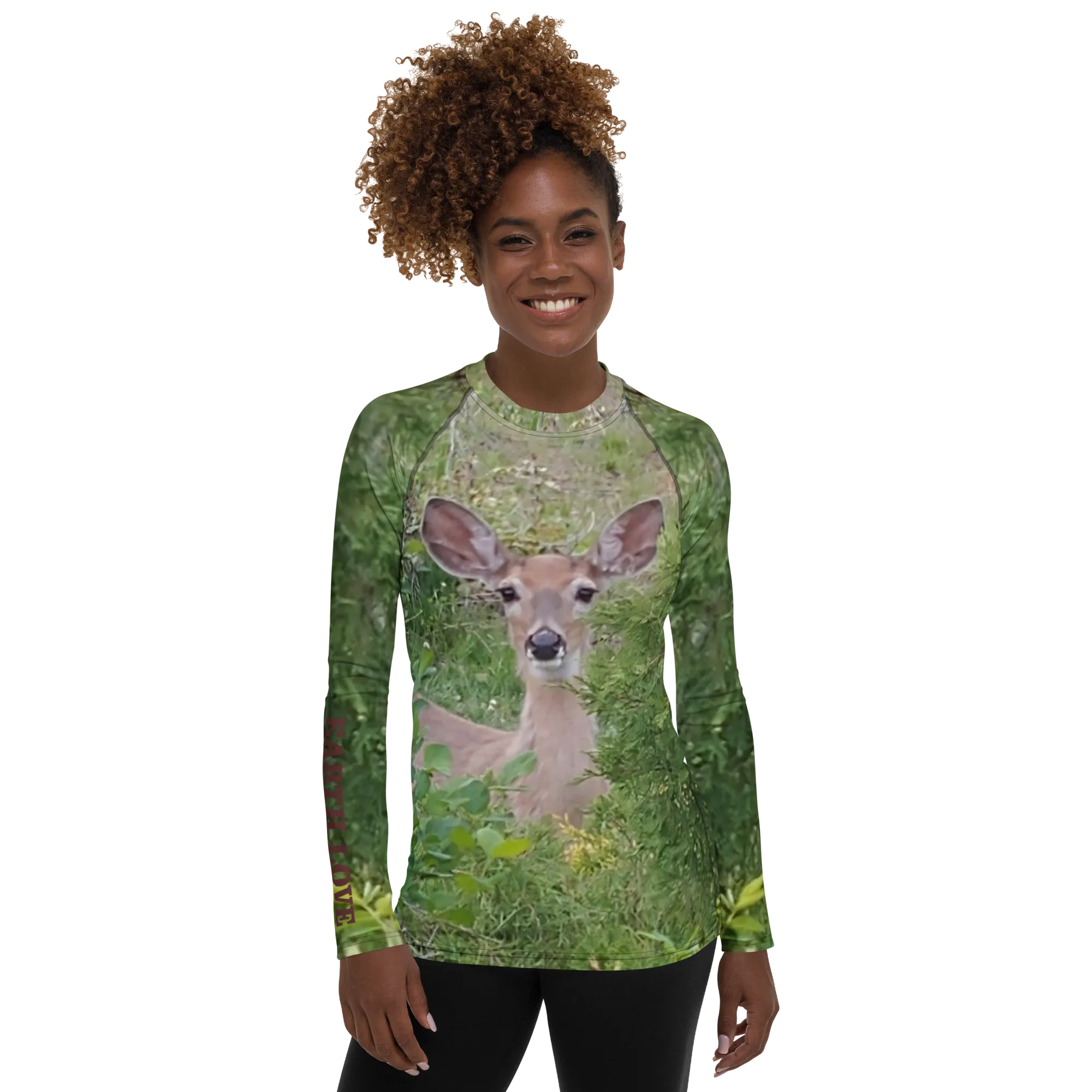 The EARTH LOVE COLLECTION - "A Divine Doe" Design Luxurious Women's Rash Guard, Sun Protective Clothing, Sports & Fitness Clothing