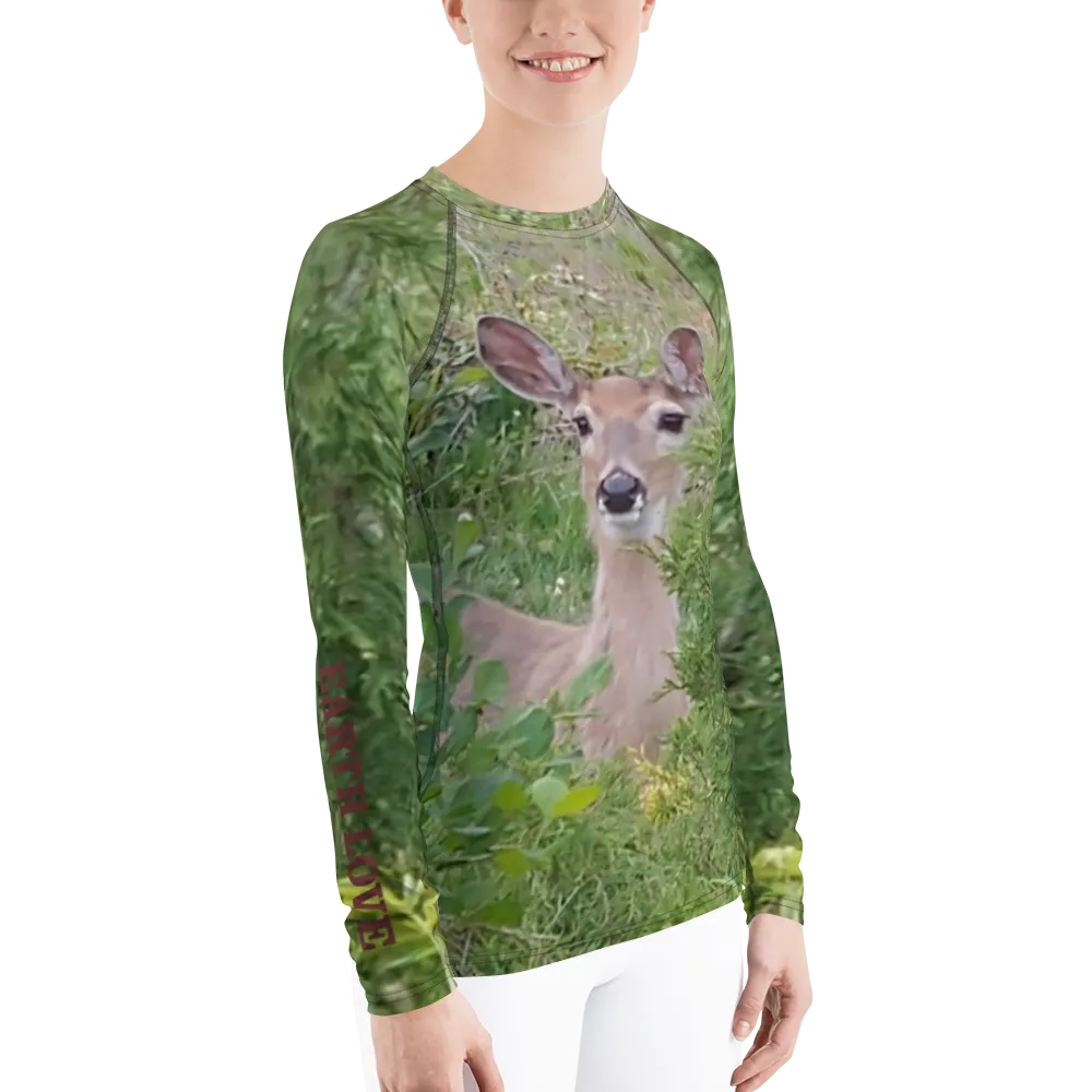 The EARTH LOVE COLLECTION - "A Divine Doe" Design Luxurious Women's Rash Guard, Sun Protective Clothing, Sports & Fitness Clothing
