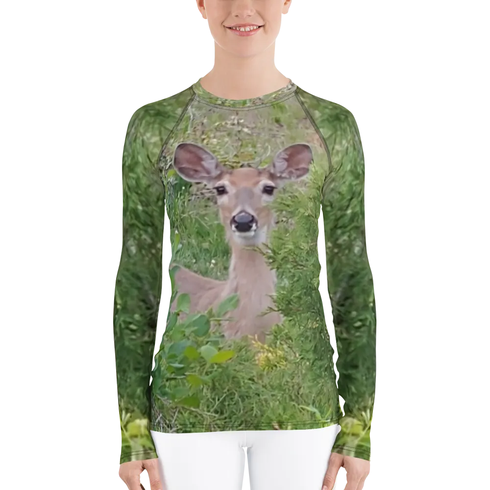 The EARTH LOVE COLLECTION - "A Divine Doe" Design Luxurious Women's Rash Guard, Sun Protective Clothing, Sports & Fitness Clothing