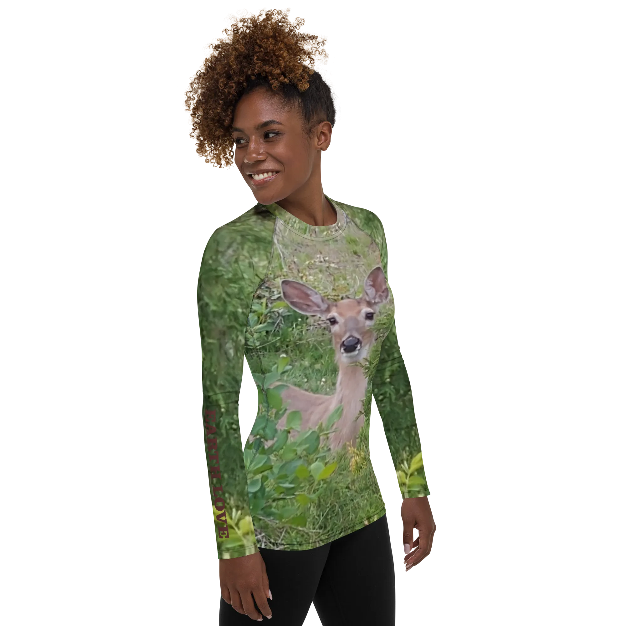 The EARTH LOVE COLLECTION - "A Divine Doe" Design Luxurious Women's Rash Guard, Sun Protective Clothing, Sports & Fitness Clothing