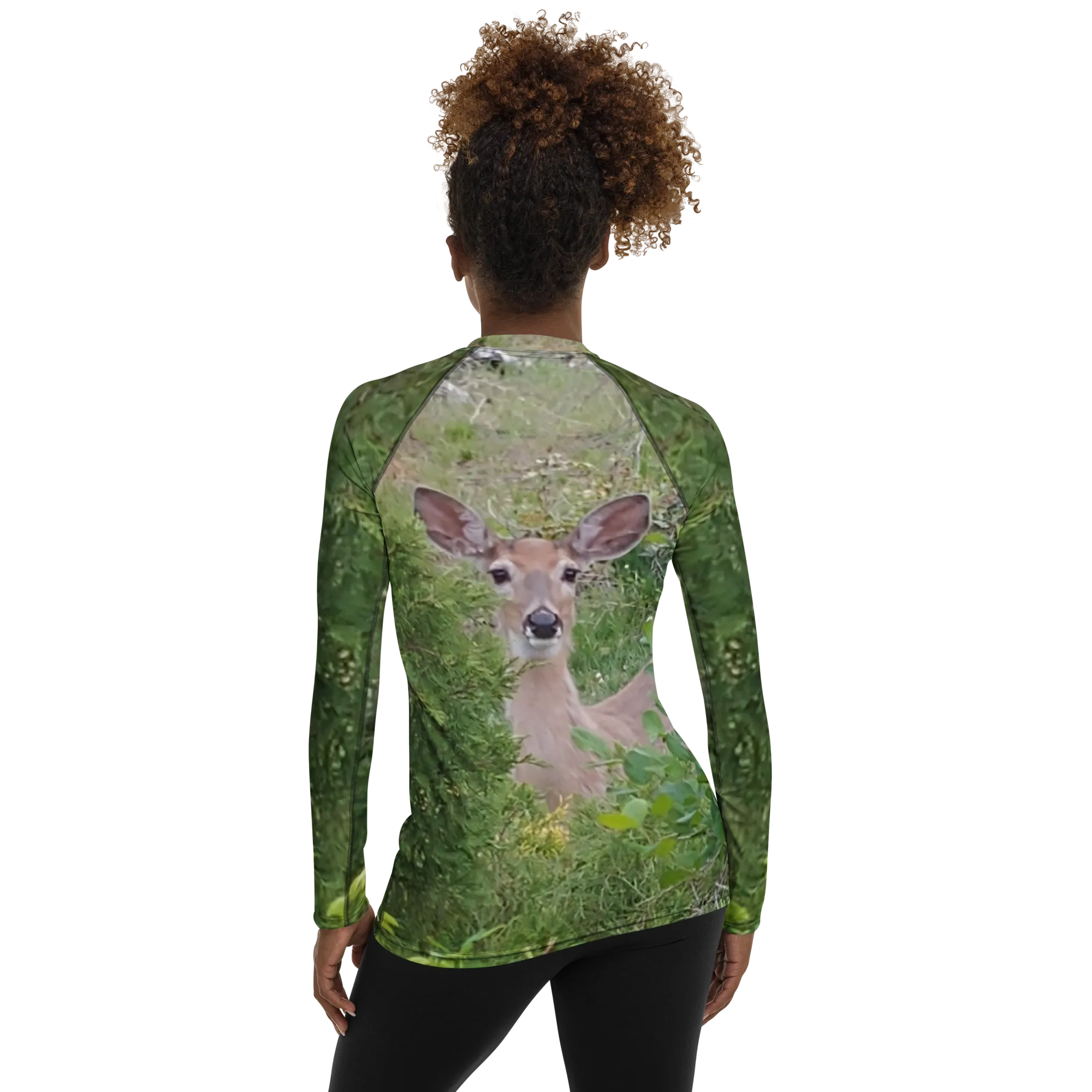 The EARTH LOVE COLLECTION - "A Divine Doe" Design Luxurious Women's Rash Guard, Sun Protective Clothing, Sports & Fitness Clothing