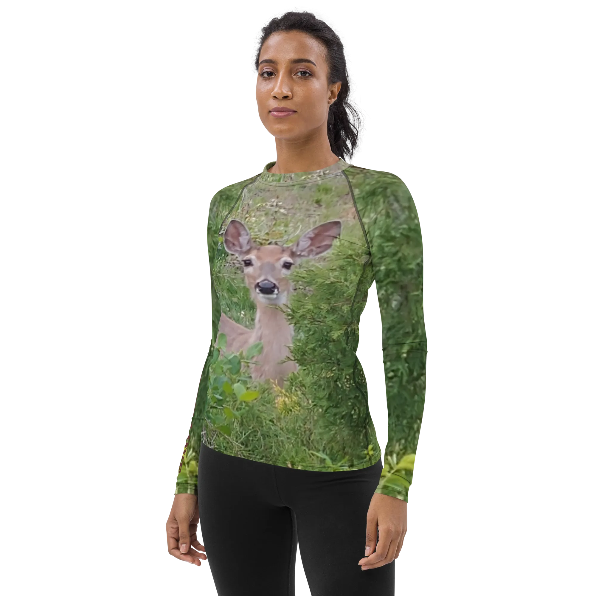 The EARTH LOVE COLLECTION - "A Divine Doe" Design Luxurious Women's Rash Guard, Sun Protective Clothing, Sports & Fitness Clothing