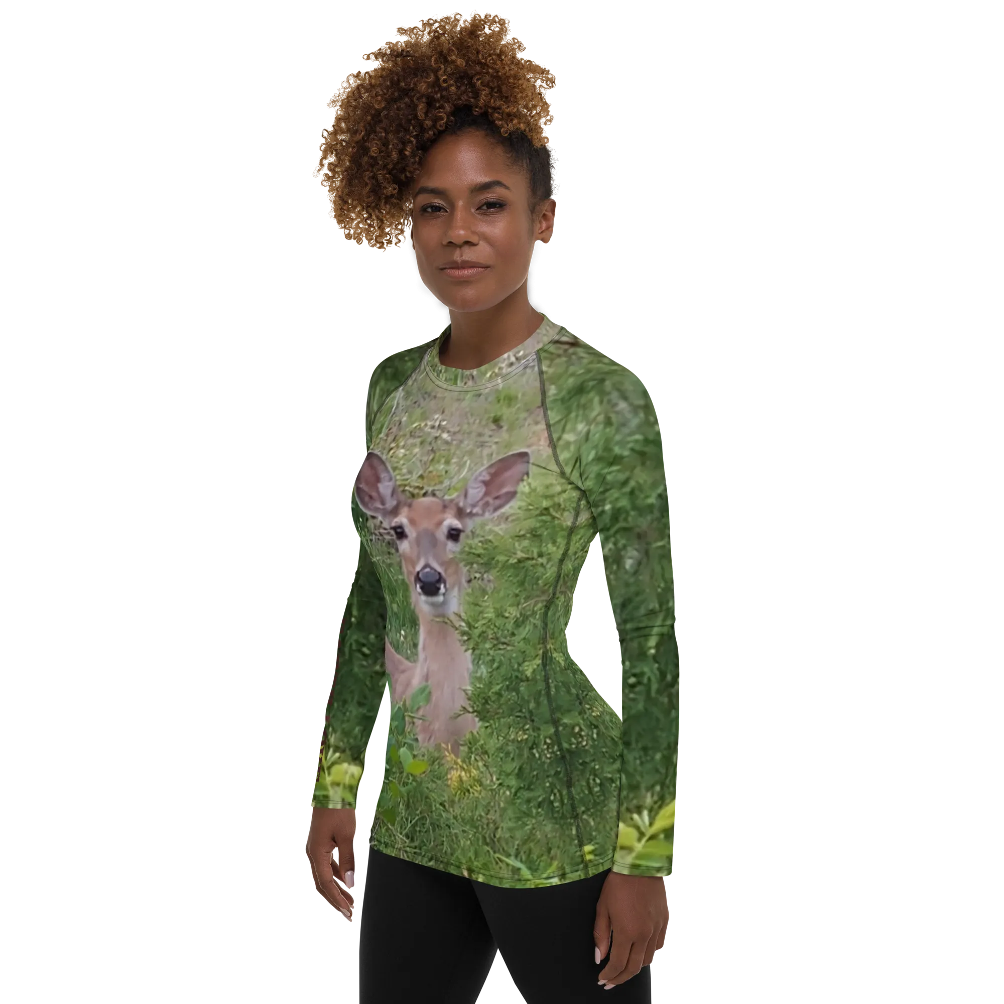 The EARTH LOVE COLLECTION - "A Divine Doe" Design Luxurious Women's Rash Guard, Sun Protective Clothing, Sports & Fitness Clothing