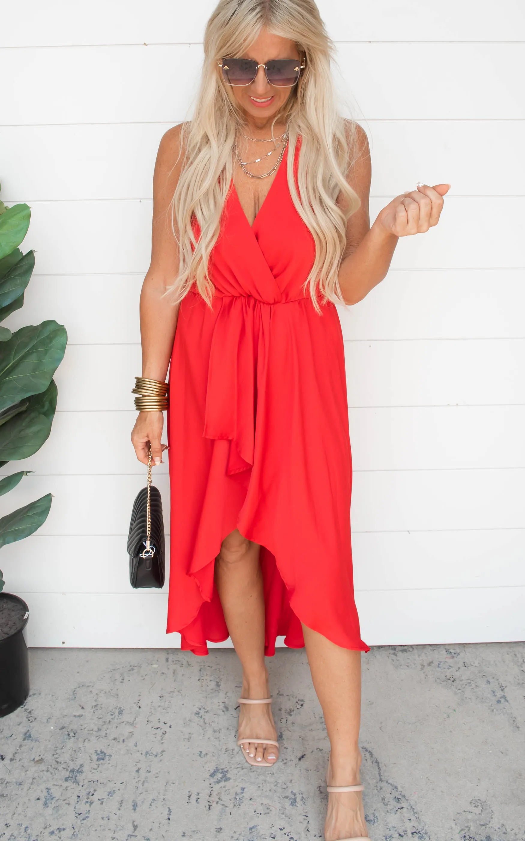 The Juliet Silk Halter Sarong Midi Dress - Red | FINAL SALE