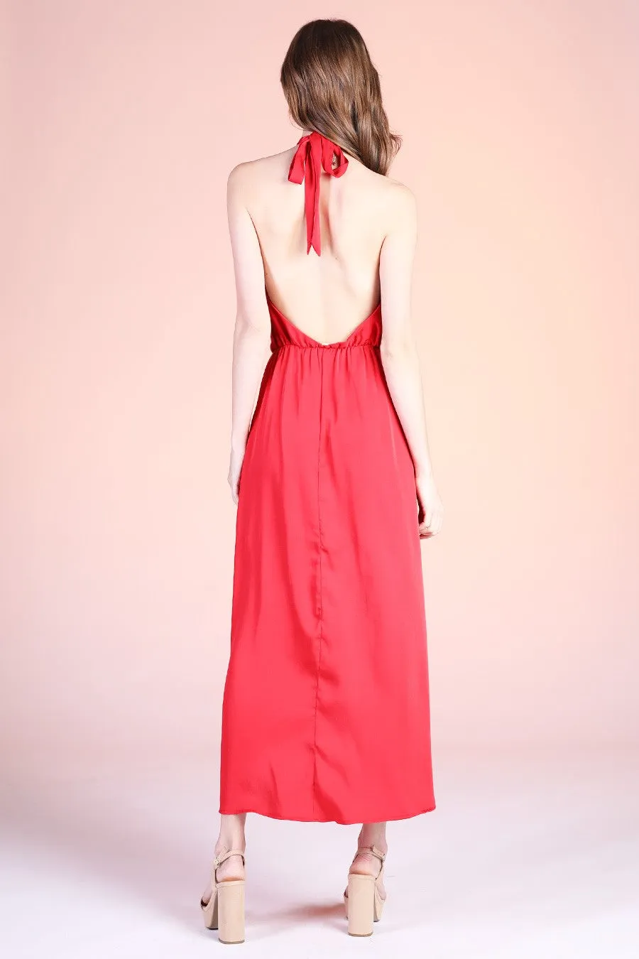 The Juliet Silk Halter Sarong Midi Dress - Red | FINAL SALE