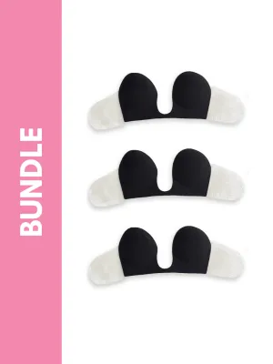 Ultimate Strapless Plunge Push Up Reusable Adhesive Underwire Bra Bundle Pack in Black (3 Pack)