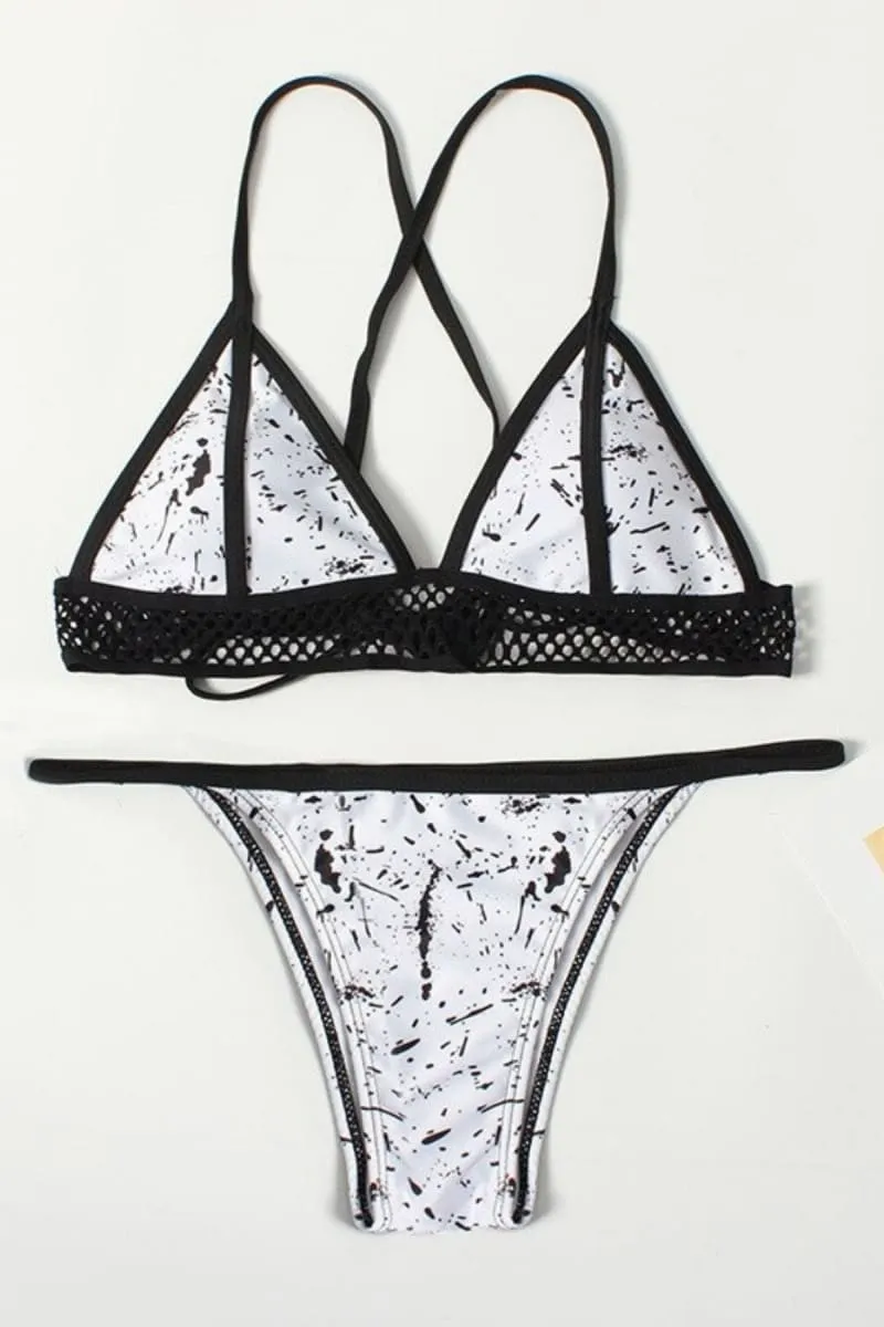 White Lace Marble Print Bikini