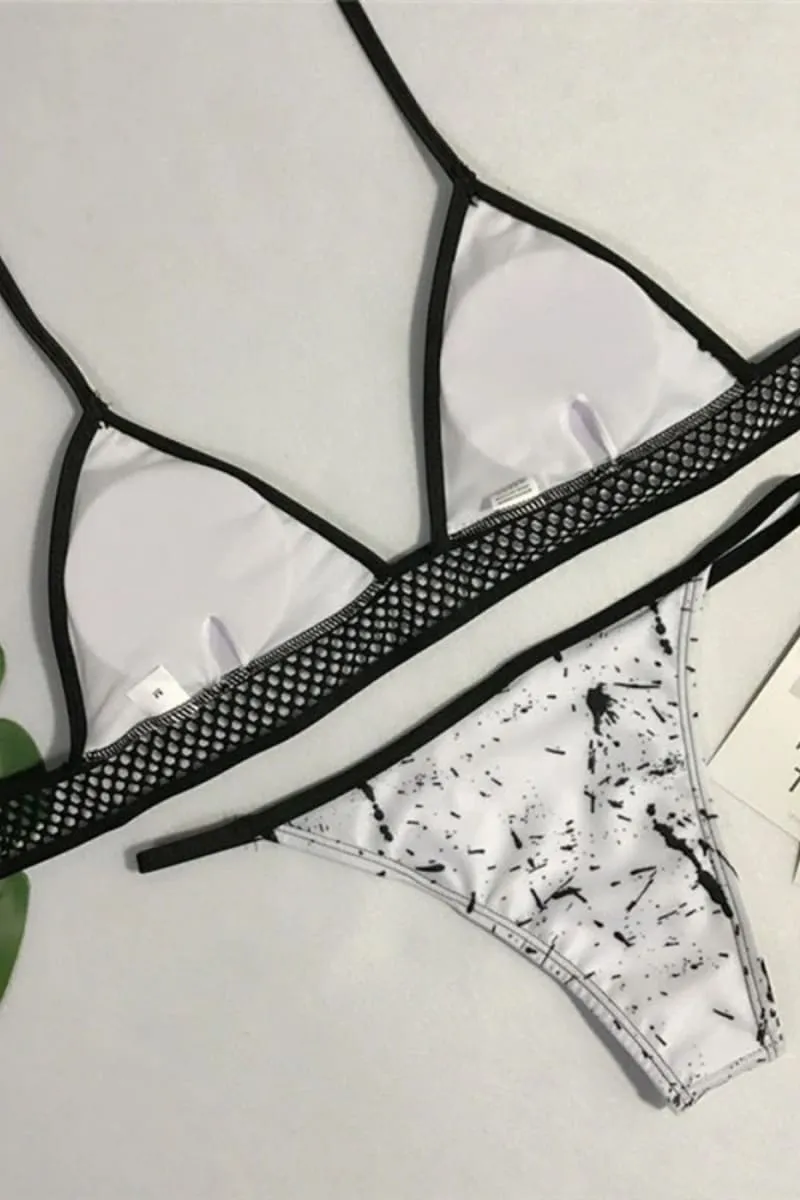White Lace Marble Print Bikini