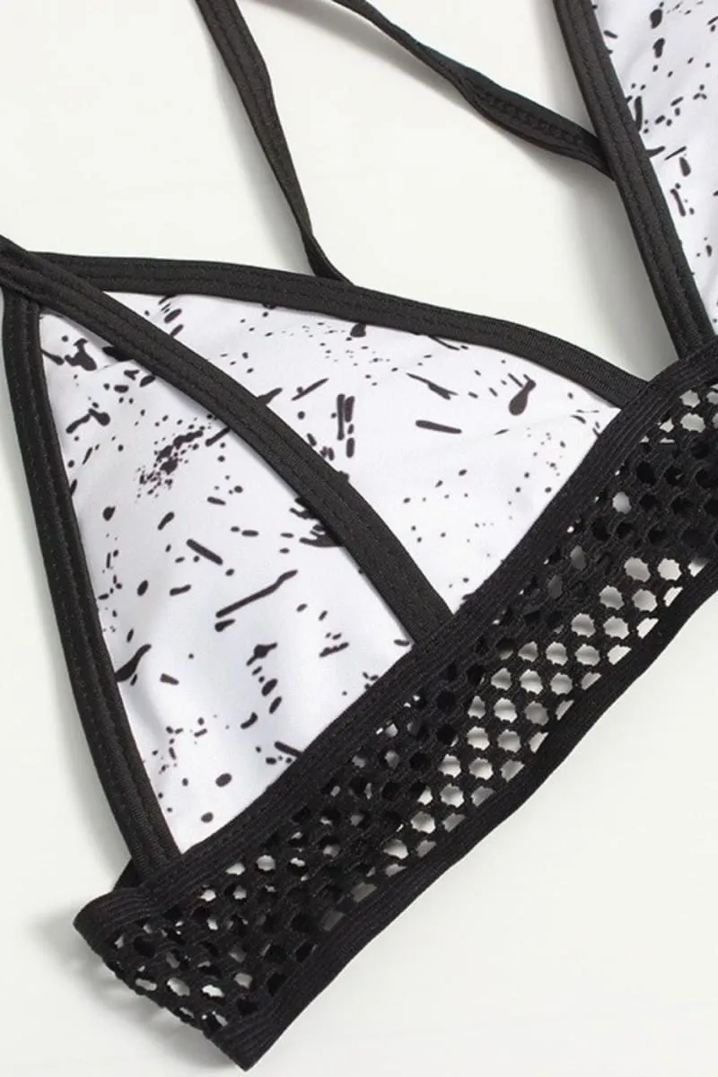 White Lace Marble Print Bikini