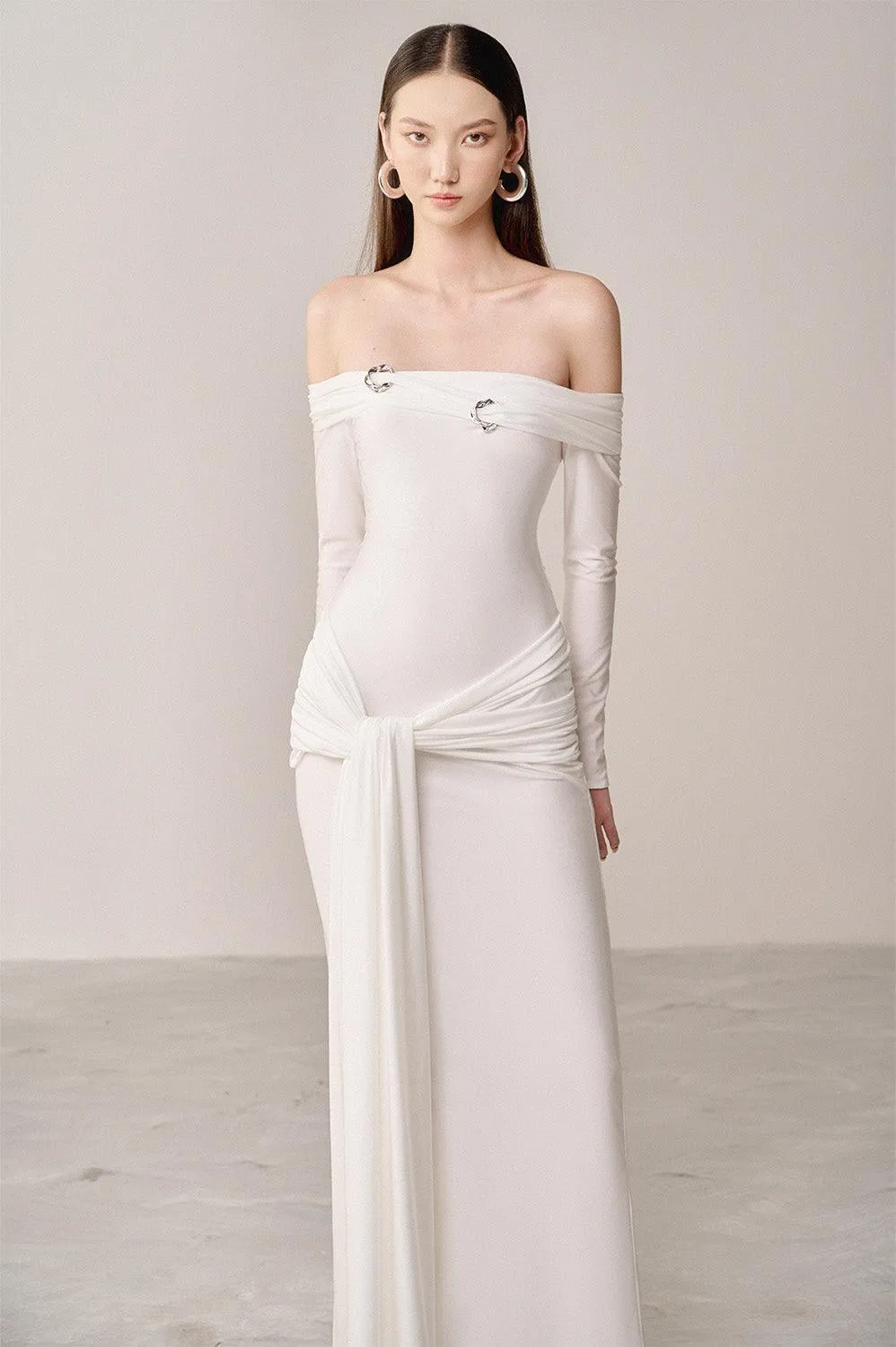 Winal Sarong Off-Shoulder Spandex Maxi Dress