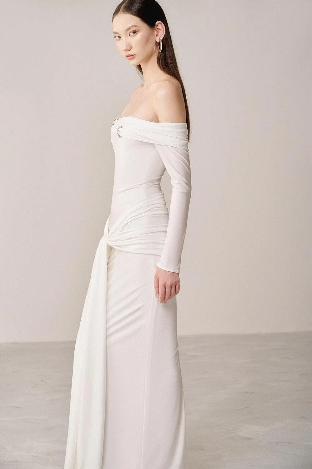 Winal Sarong Off-Shoulder Spandex Maxi Dress