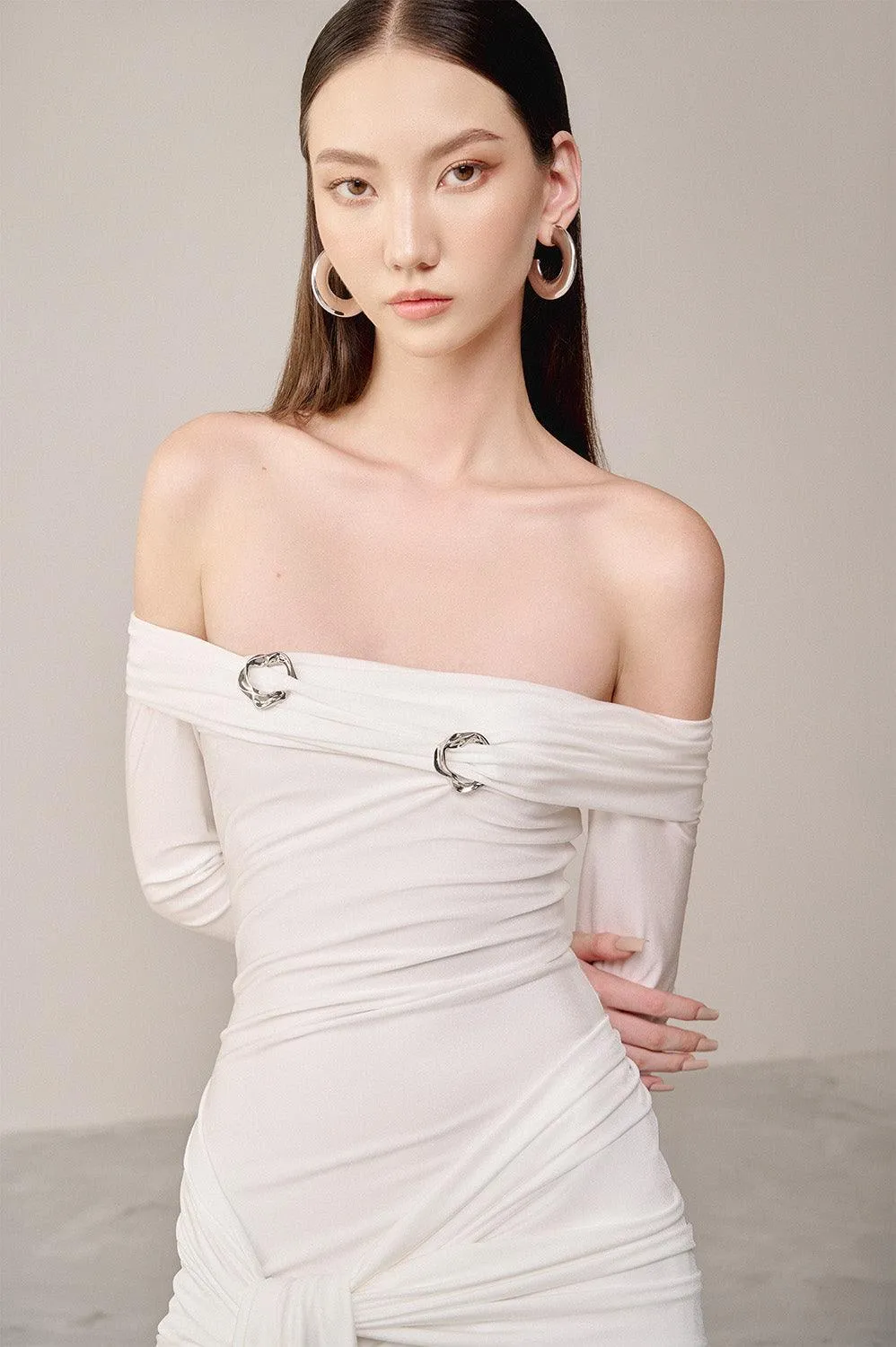 Winal Sarong Off-Shoulder Spandex Maxi Dress