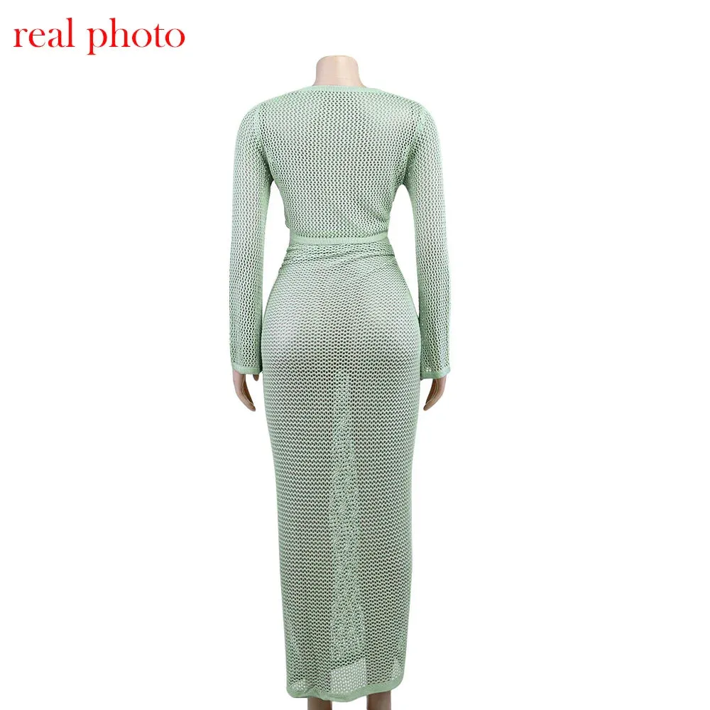Women Wrap Knit Top & Skirt Beach Cover-Up Set