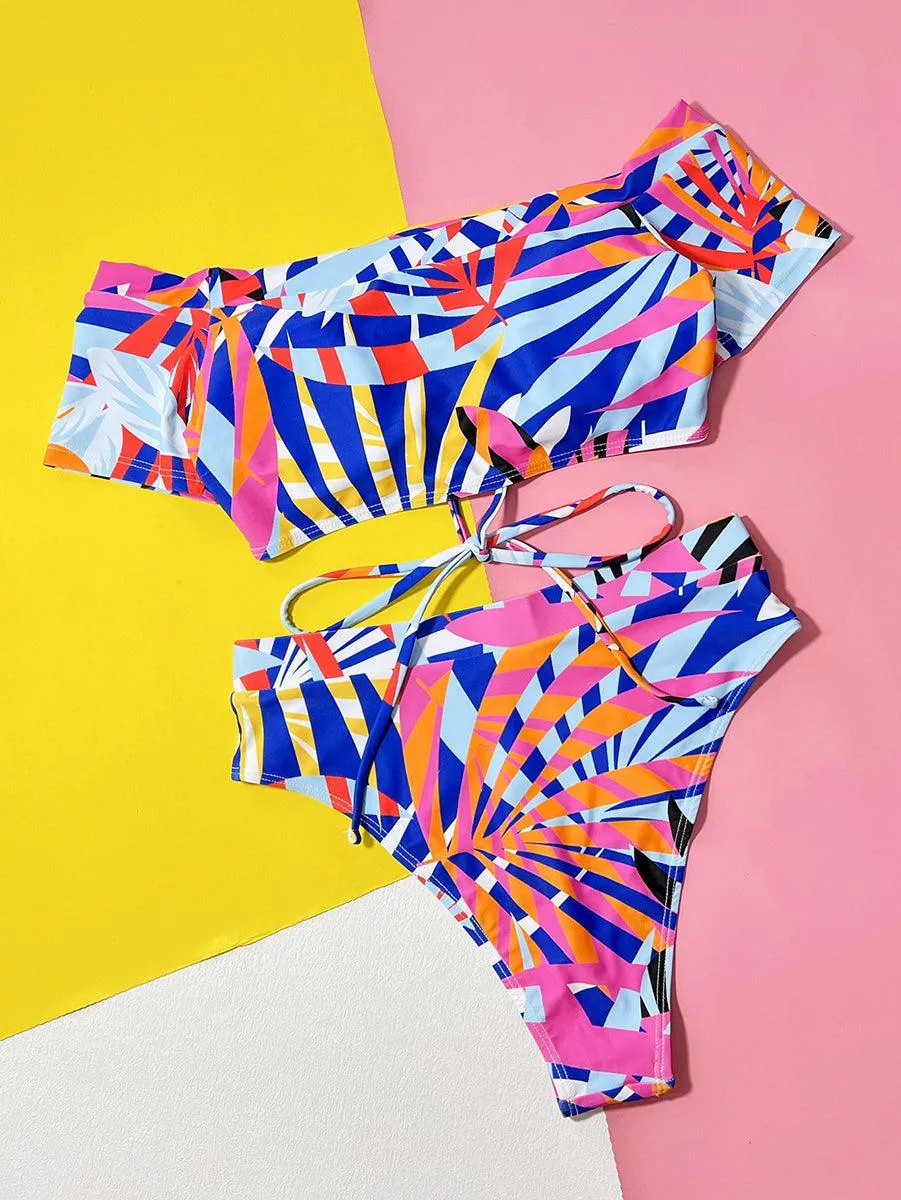 Women's Floral Short-Sleeve Bikini Set - Sexy Swimwear for Beach & Pool by GFIT