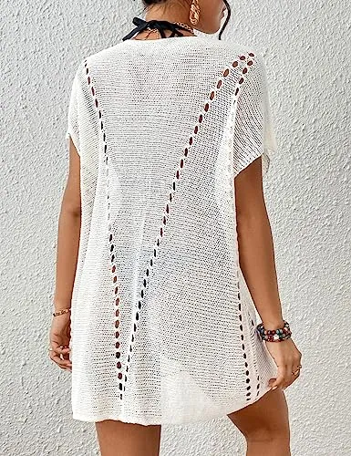Women's Short Sleeve Crochet Swimsuit Cover Up