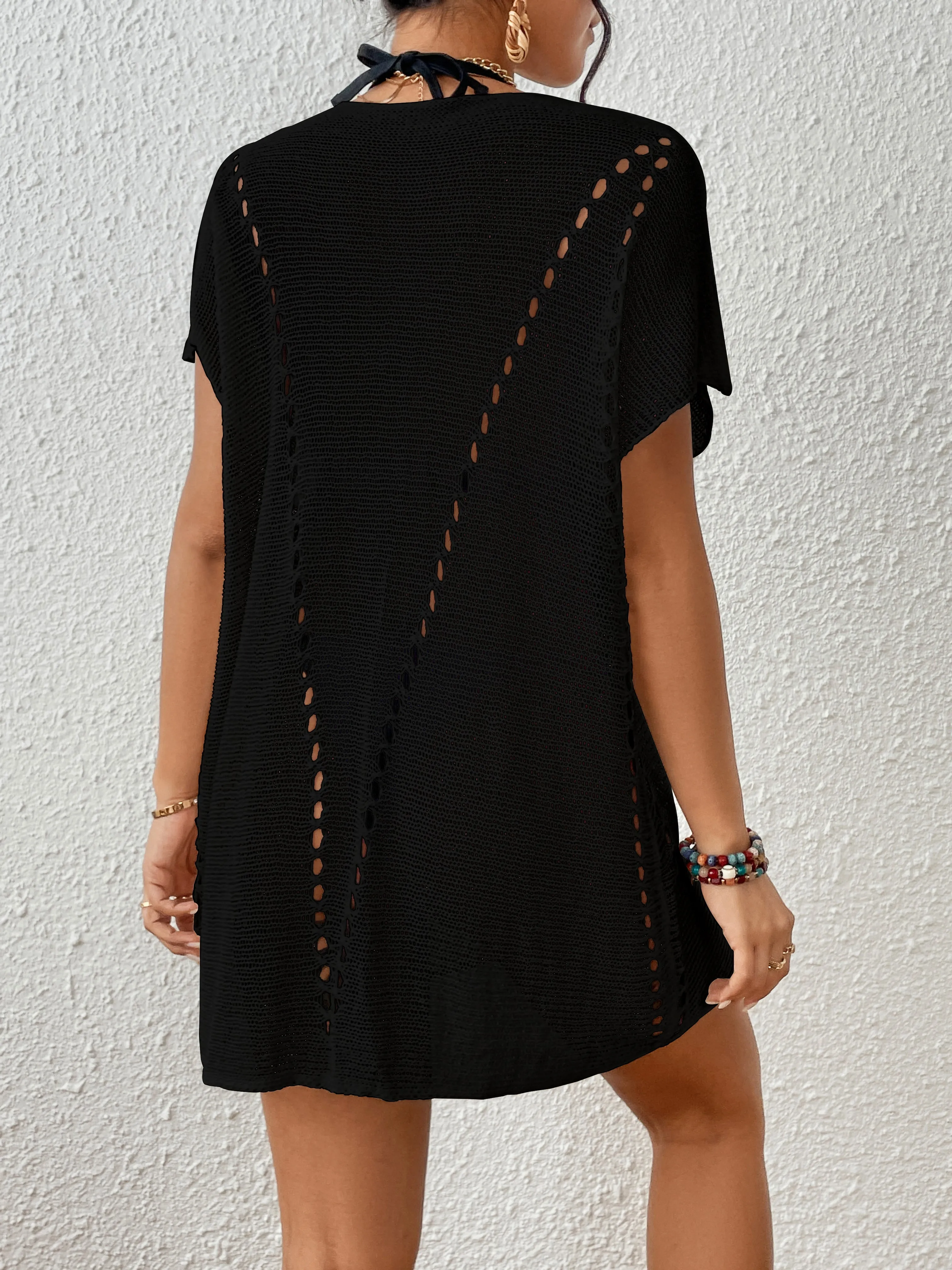 Women's Short Sleeve Crochet Swimsuit Cover Up