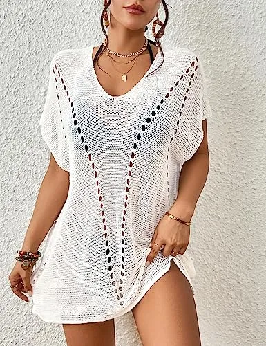 Women's Short Sleeve Crochet Swimsuit Cover Up