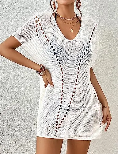 Women's Short Sleeve Crochet Swimsuit Cover Up