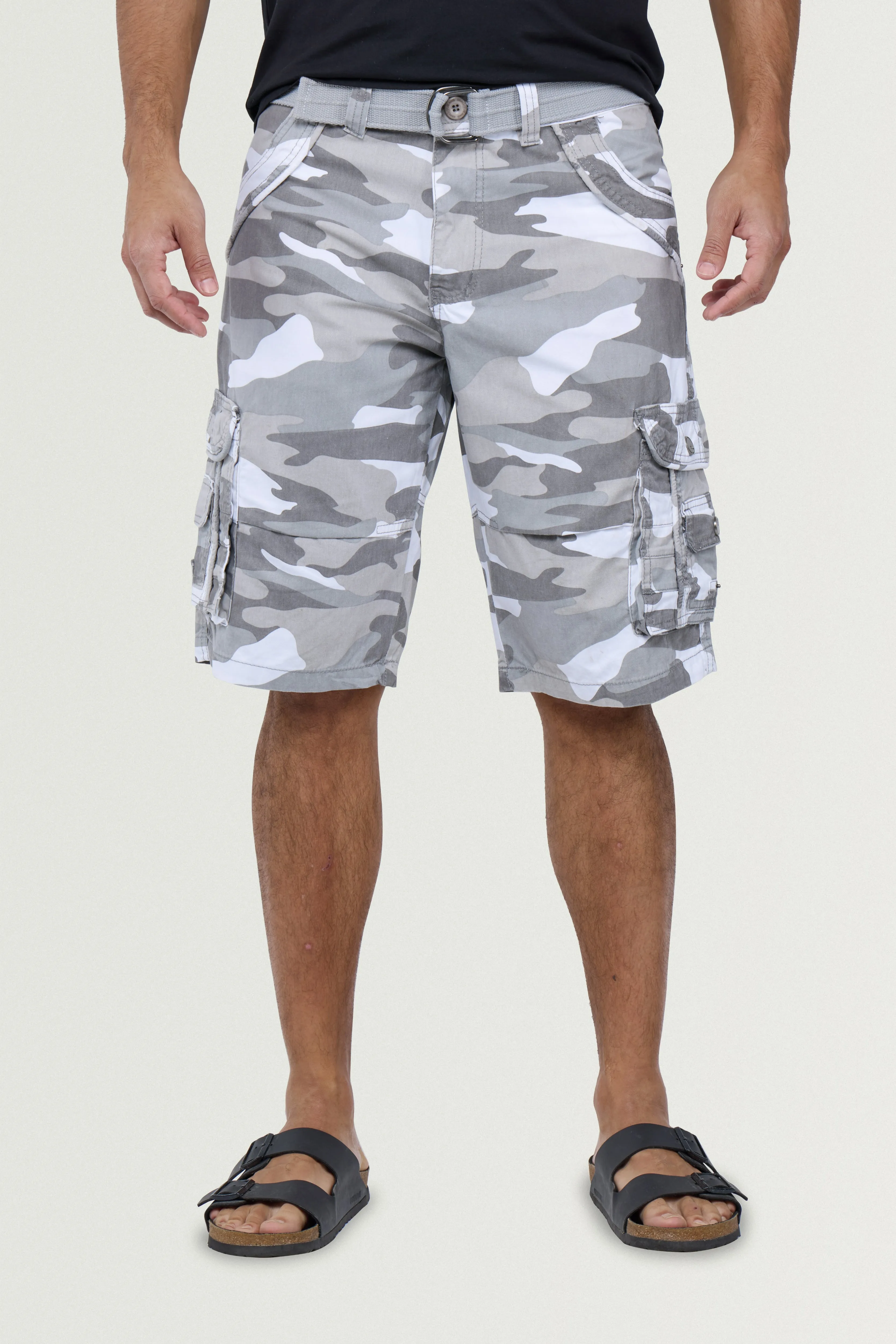 X RAY Men's Belted 12.5" Inseam Knee Length Cotton Cargo Shorts