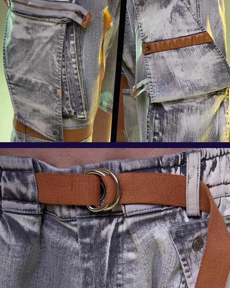 XIPHEVIL Cyberpunk Meteorite Washed Cargo Denim Shorts
