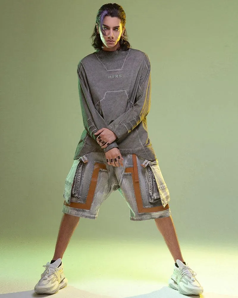 XIPHEVIL Cyberpunk Meteorite Washed Cargo Denim Shorts